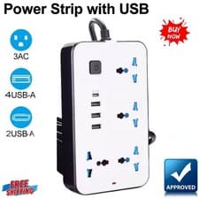 Image of Surge Protected Extension Lead With 4 USB USB C 4Gang Way Power Cable UK Plug
