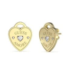 Image of Guess Heart Earrings UBE05058YG - Amore Crystal Set Hearts Gold Tone - RRP £40.