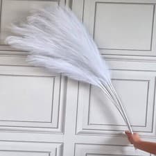 Image of Large White Faux Pampas Grass 3 x Stems of 115cm Tall Fluffy Artificial Flower