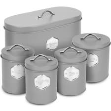 Image of HEFTMAN Kitchen Storage Canister Sugar Coffee Tea Airtight 5 Piece Set Grey
