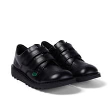 Image of Kickers Unisex Kids Kick Lo Vel Twin Strap Black Leather, Size 2.5 UK EU 35