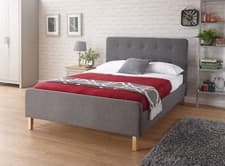 Image of 5ft King Fabric bed Retro design Dark Grey Ashbourne wood legs sprung slats