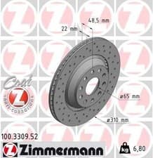 Image of ZIMMERMANN BRAKE DISC 100330952 FOR AUDI SEAT SKODA VW