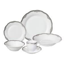 Image of Stylish and Elegant 24 Piece Fine Wavy Edge Porcelain Dinnerware Set - White