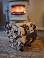 Image of Handmade Forged Sturdy Metal Mild Steel Round Kindling Log Holder Grey Varnished