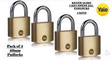 Image of PADLOCKS 40mm - KEYED ALIKE 4 PACK YALE SECURITY SOLID BRASS - NEW