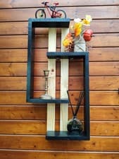 Image of Rustic Wooden Shelves Handmade Shelving Display Shelf Wall Mount 4 Tier hanging