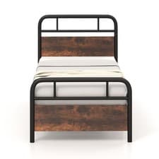 Image of Single Size Bed Frame Platform Metal Slats Support Bed