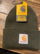 Image of Carhartt Kids Beanie Hat Olive Green Winter Knit Warm Cuffed Cap