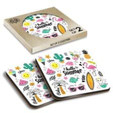 Image of 2 x Boxed Square Coasters - Summer Tropical Surf Pattern Surfer #16968