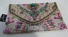 Image of ACCESSORIZE ENVELOPE CLUTCH BAG JEWEL EMBELISHED FABRIC HANDBAG NEW
