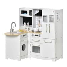 Image of HOMCOM Kids Kitchen Playset, Large Role Play Kitchen, w/ Full Accessories, White