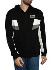 Image of EA7 Men's Logo Jersey Zip Hoodie, Black