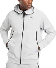 Image of Puma Tech Woven Mens Jacket Grey Hooded Full Zip Pockets Moisture Wicking Coat