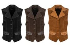 Image of Women Vintage Suede Leather Waistcoat Classic Western Style Leather Vest 5365