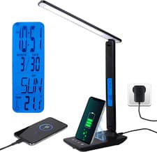 Image of LED Desk Lamp with Wireless Charger USB Touch 3 Colour 5 Brightness Clock