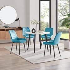Image of Koko 100cm Round Dining Table & 4 Pesaro Velvet Dining Chairs Black Leg Modern