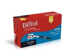 Image of Berol Dry Wipe Whiteboard Marker Pens Broad Tip Black Low-Odour Ink 192 Dry Eras