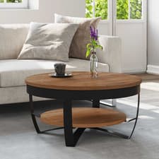 Image of Coffee Table Natural Mango Wood Top 65x32cm Black Iron Industrial Base Rustic XL