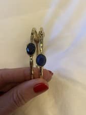 Image of New Set Of 2 Gold Coloured Blue Purple Stone Bangles Bracelets Accessorize