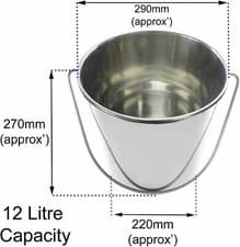 Image of X2 12 Litre Large Heavy Duty Stainless Steel Silver Pail Bucket 12L + Handle