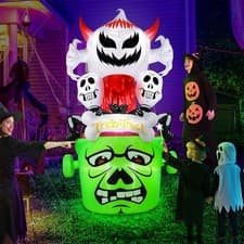 Image of Halloween Inflatables Pumpkin Ghost Decoration Spooky Inflatable w/ Light Garden