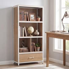 Image of 5-Tier Bookshelf Modern Freestanding Bookcase with 4 Storage Natural