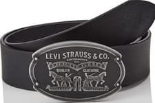 Image of MENS LEVIS 2 HORSE EMBOSSED LOGO OVAL METAL BUCKLE JEAN BELT BILLY - BLACK