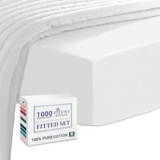 Image of Luxurious Cotton Super King Fitted Sheet White, 1000 Thread Count 100% Long Stap