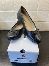 Image of HUSH PUPPIES NAOMI BLACK LEATHER BALLET FLATS SIZE 5 BRAND NEW IN BOX. RRP £55.