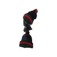 Image of x 2 Red Stripe Beanie Hats Hat Pom Pom Grey/Navy Winter Warmer New Unisex New 