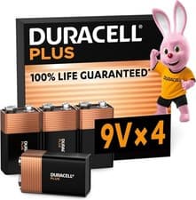 Image of Duracell Plus 9V Alkaline Batteries 6LR61-MN1604 Smoke Alarm Long Lasting Power