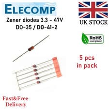 Image of Zener diodes in range 3.6 - 47V 0.5W DO-35/DO-41 5pcs in pack Free P&P UK stock
