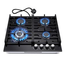 Image of 60cm Gas Hob 4Burners Black Glass Built in Gas Cooktop Cast Iron Support NG/LPG