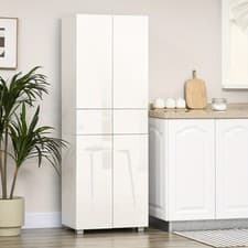 Image of High Gloss Tall Kitchen Cupboard Storage Cabinet Push Open Doors Drawers Shelves