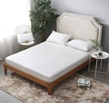 Image of Satin Stripe 40cm Deep Fitted Sheet Egyptian Cotton 600TC Sateen Grey Bed Sheets
