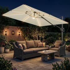 Image of 3 x 3 m Garden Cantilever Parasol with Solar Light, Cover, Overhanging Umbrella