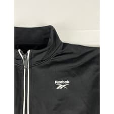 Image of Reebok Womens Black White Track Jacket Full Zip Ribbed Cuffs XS