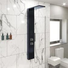 Image of Thermostatic Square Shower Tower Panel Handset 2 Body Jets Mirrored Black