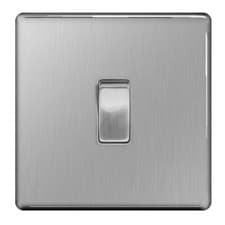 Image of BG FBS12 Brushed Steel Single Light Switch 1 Gang 2 Way Screwless Flatplate
