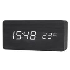 Image of Alarm Clock LED Wooden Digital Alarm Clock Voice Control Clock USB/AAA Powered