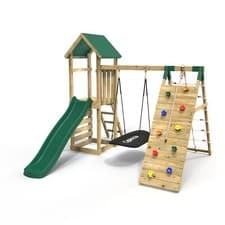 Image of Rebo Challenge Wooden Climbing Frame with Swings Slide & Climbing wall Ferris