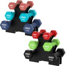 Image of 12KG CAST IRON NEOPRENE HEX HAND DUMBBELL WORKOUT WEIGHT SET WITH STAND FITNESS
