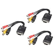 Image of Pack of 3 VGA to RCA Cable 3RCA + S-Video Adapter VGA Cable for TV PC Computer