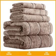Image of Plush Zero Twist Quick Dry Cotton Bath Towel Set 6 Piece Taupe Black 12x12in