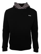 Image of HUGO BOSS Mens Black Hoodie Monogram Hood Logo Pullover Casual