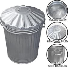 Image of 90 Litre Galvanised Metal Dustbin Bin Tapered Heavy Duty UK Manufacturer 90l