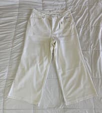 Image of New Good American Good Waist Palazzo Crop High Rise Wide Leg Jeans White 15
