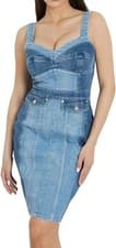 Image of GUESS Lidia Denim Sleeveless Dress Women's XS Dark Star Colorbocked Back Zip