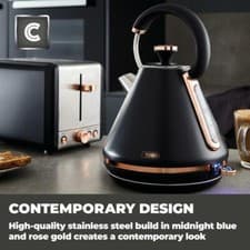 Image of NEW Tower Cavaletto 1.7L Pyramid Kettle & 2 Slice Toaster Set Black & Rose Gold